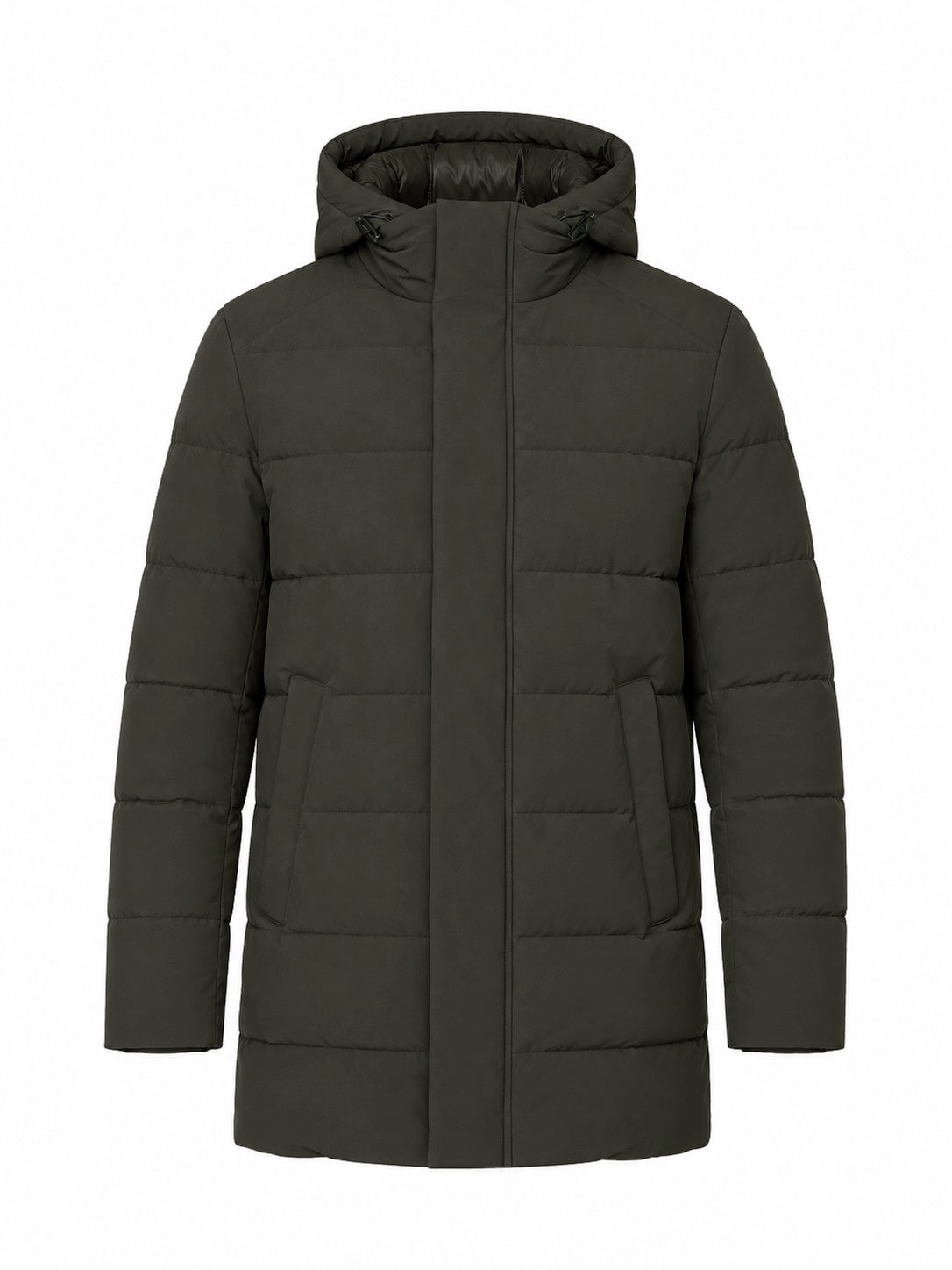 Parka acolchada verde, vista cerrada