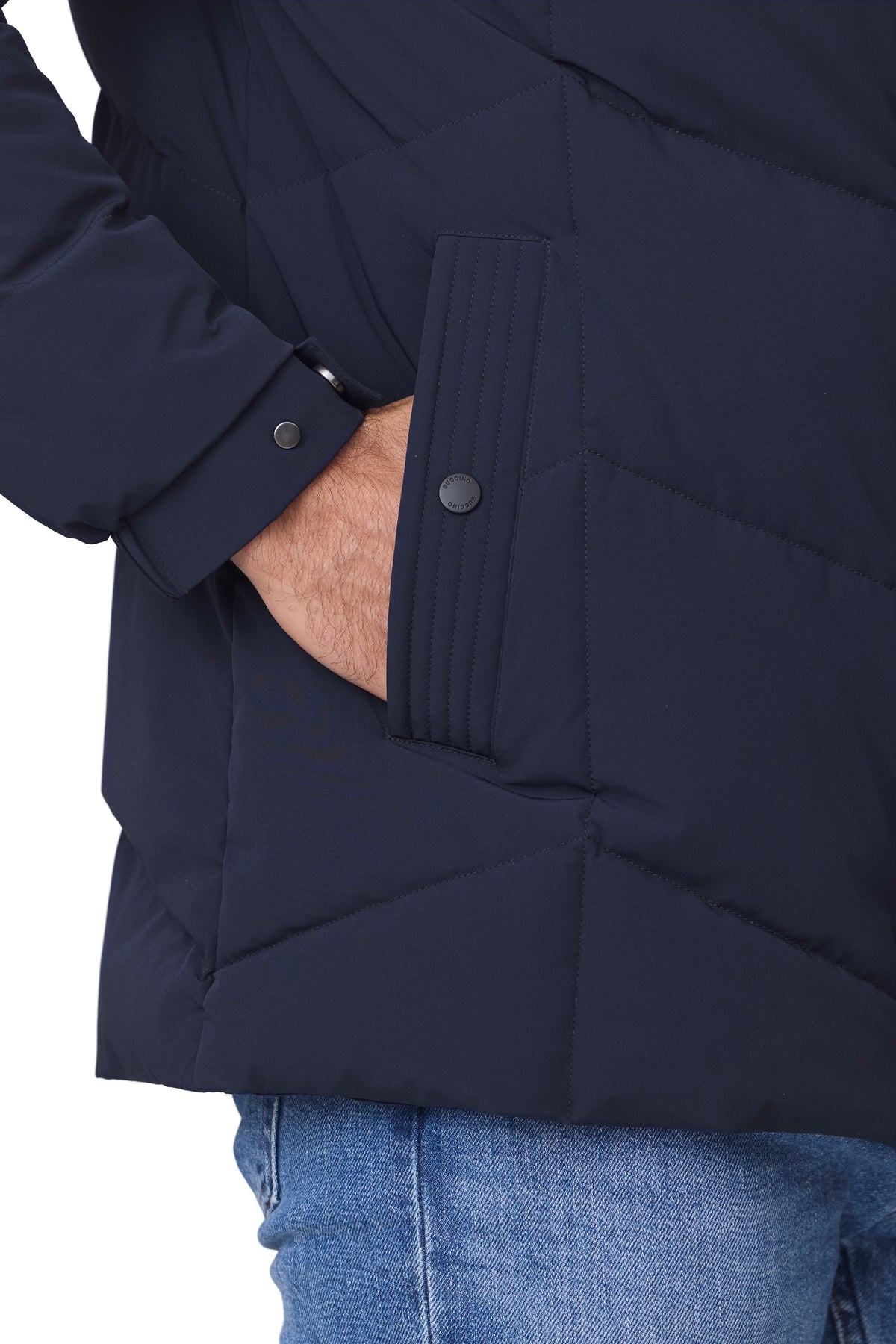 Parka hombre acolchada espiga color marino, detalle bolsillo