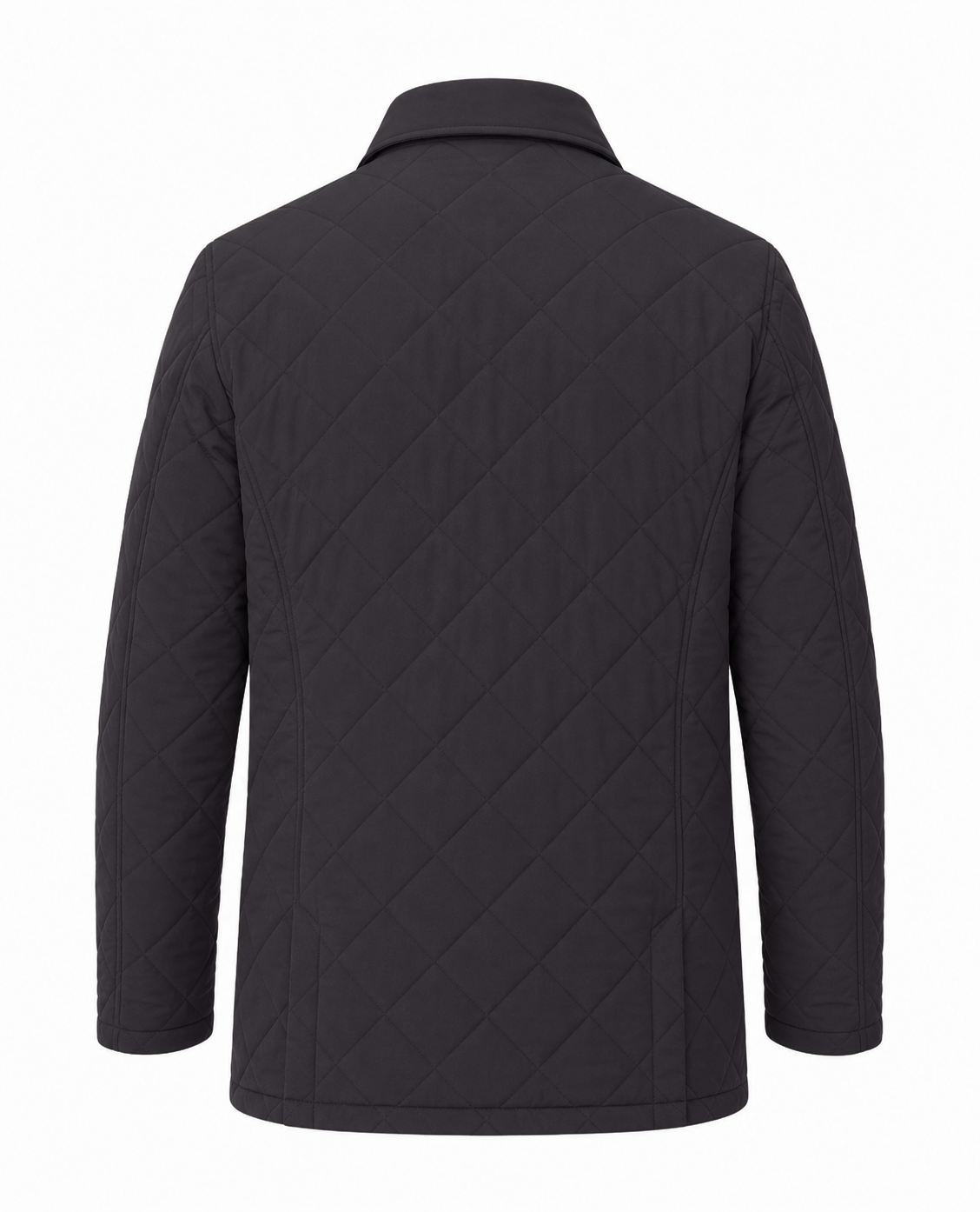 Parka ligera acolchada cuello camisero marrón, vista espalda cerrada