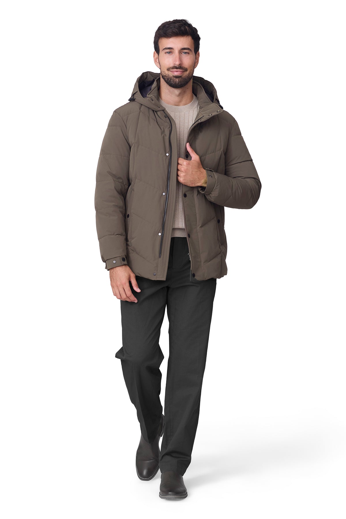Parka hombre acolchada espiga color verde, vista frontal