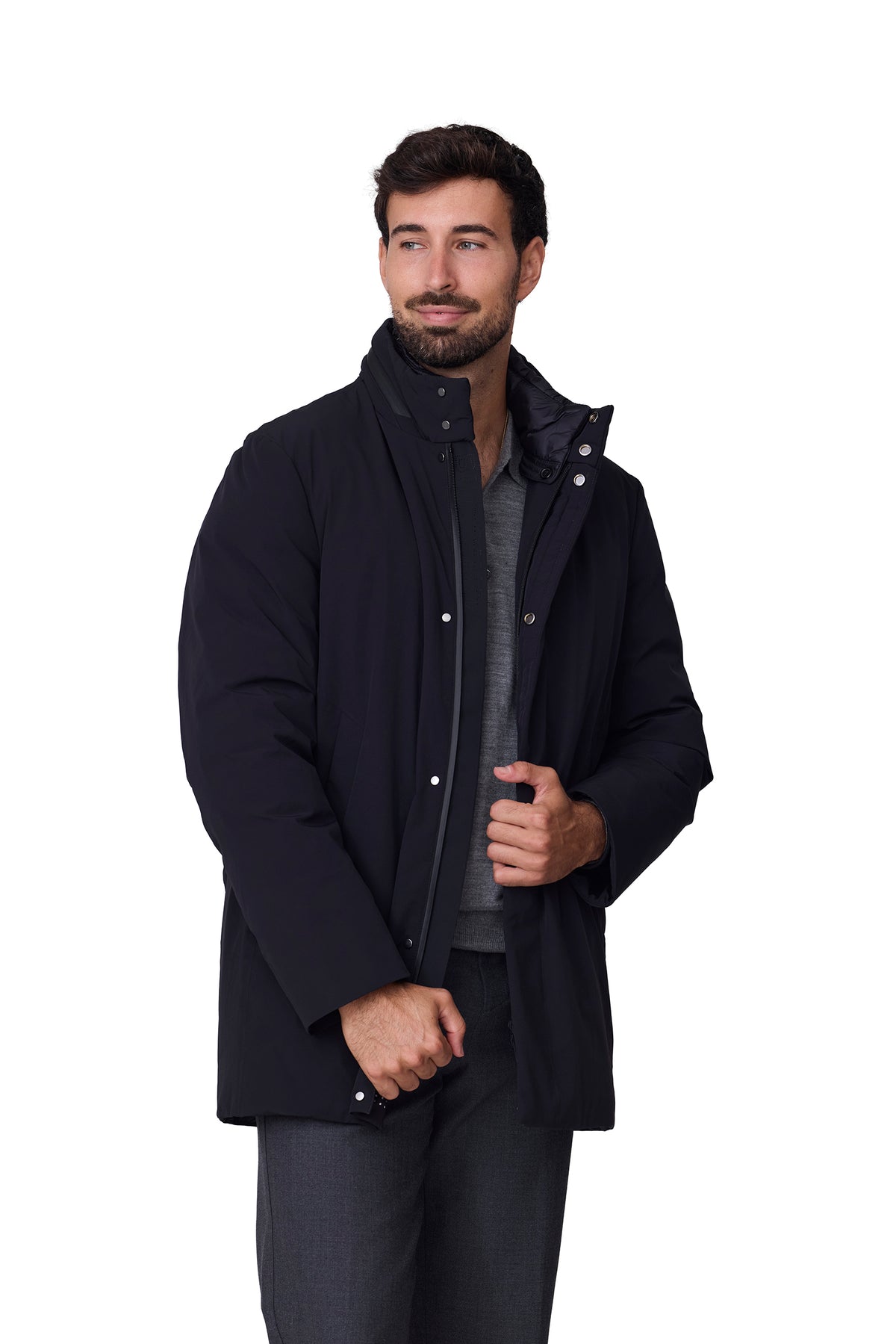 Parka lisa negra, vista abierta