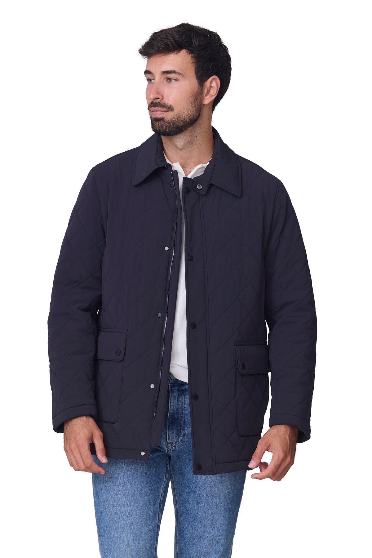 Parka ligera acolchada cuello camisero marino, vista cuello