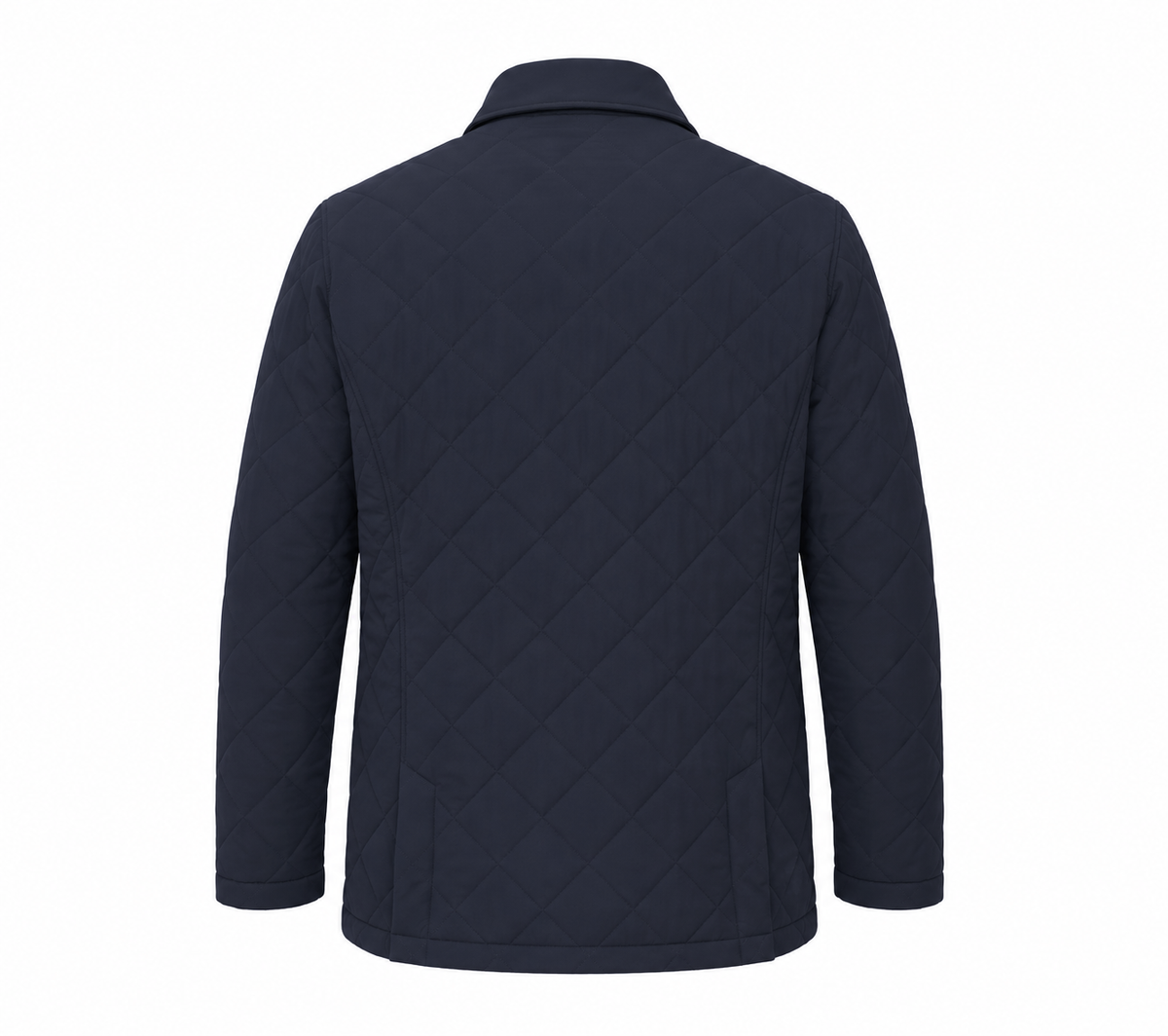 Parka ligera acolchada cuello camisero marino, vista espalda plano