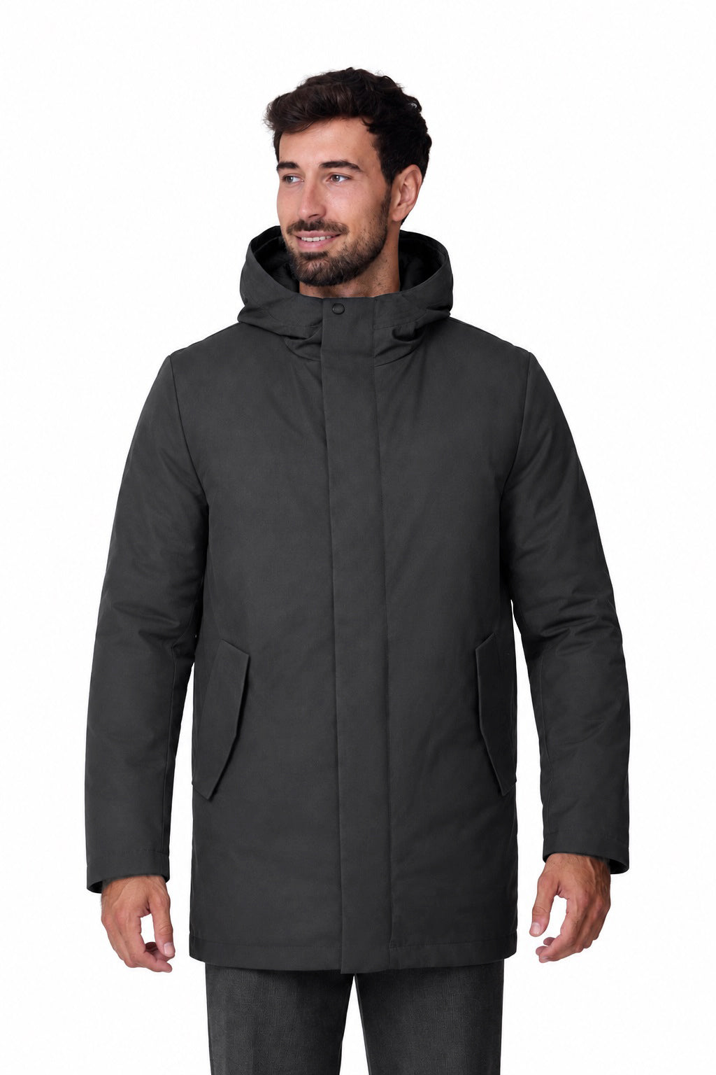 Parka doble lisa y acolchada con capucha, vista cerrada