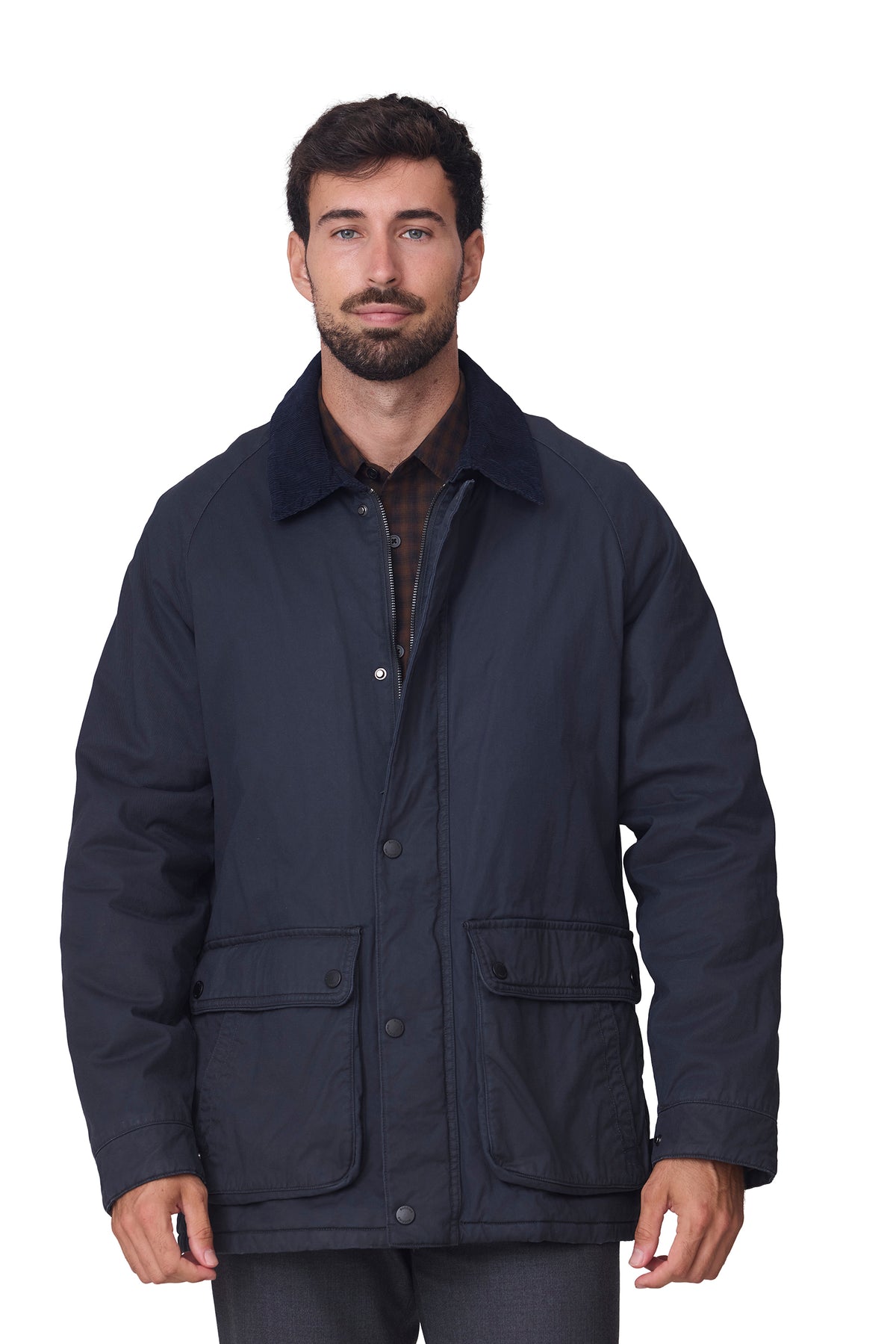 Parka hombre lisa cuello pana marino, vista cerrada