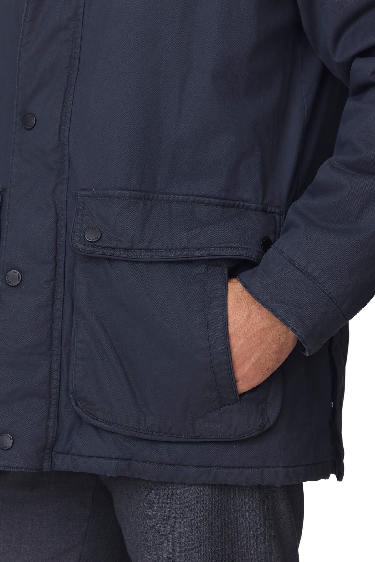 Parka hombre lisa cuello pana marino, detalle bolsillo