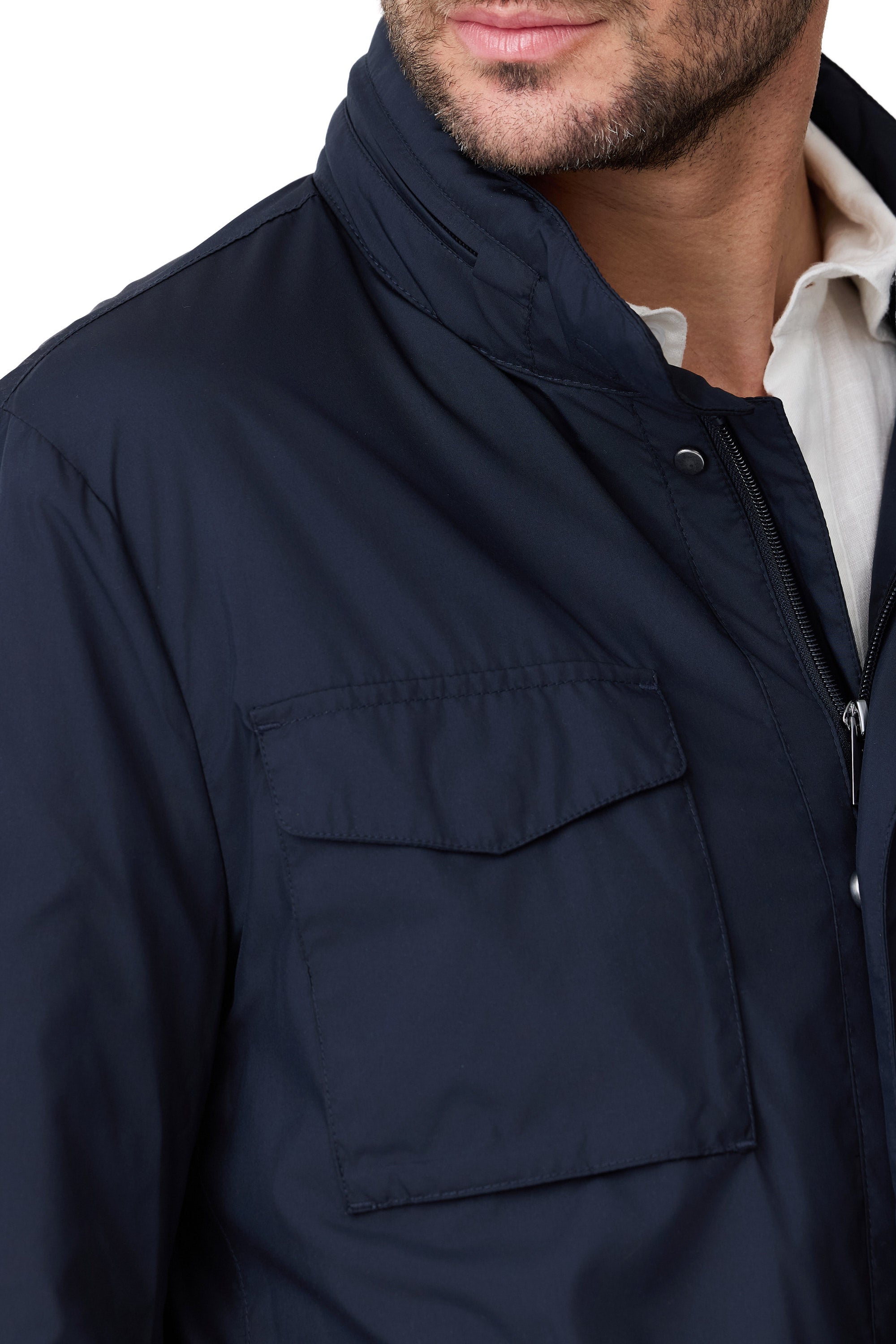 Parka Lorien primavera para hombre azul marino con bolsillo y elástico detalle cartera pecho