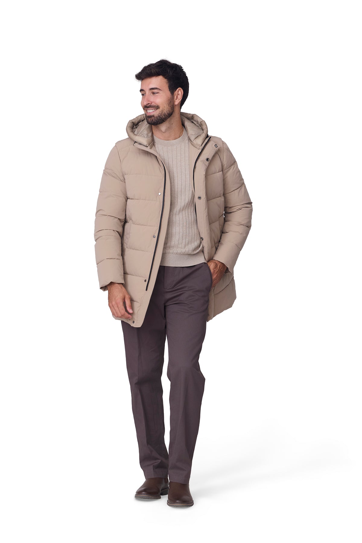 Parka acolchada beige, vista completa