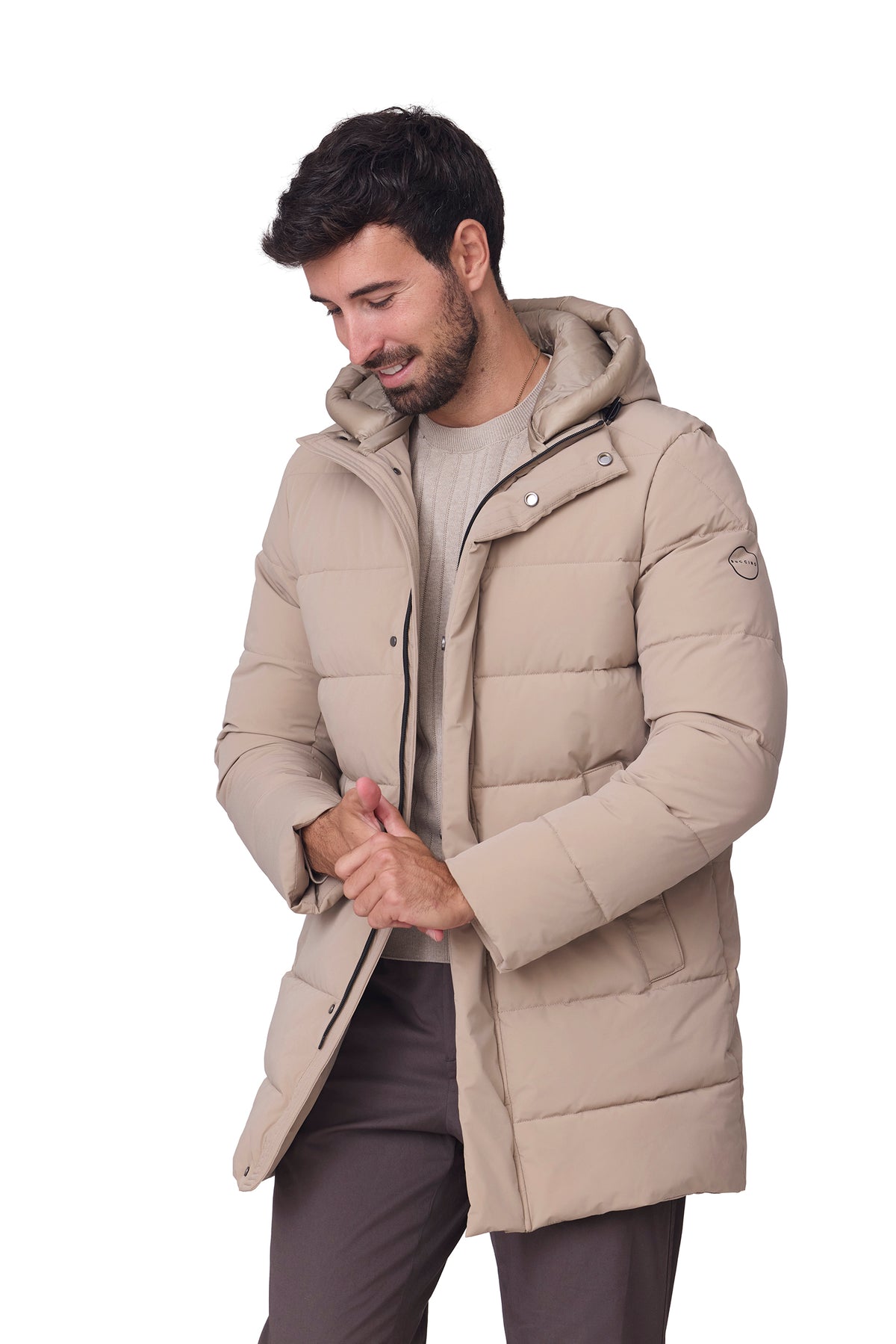 Parka acolchada beige, vista abierta medio