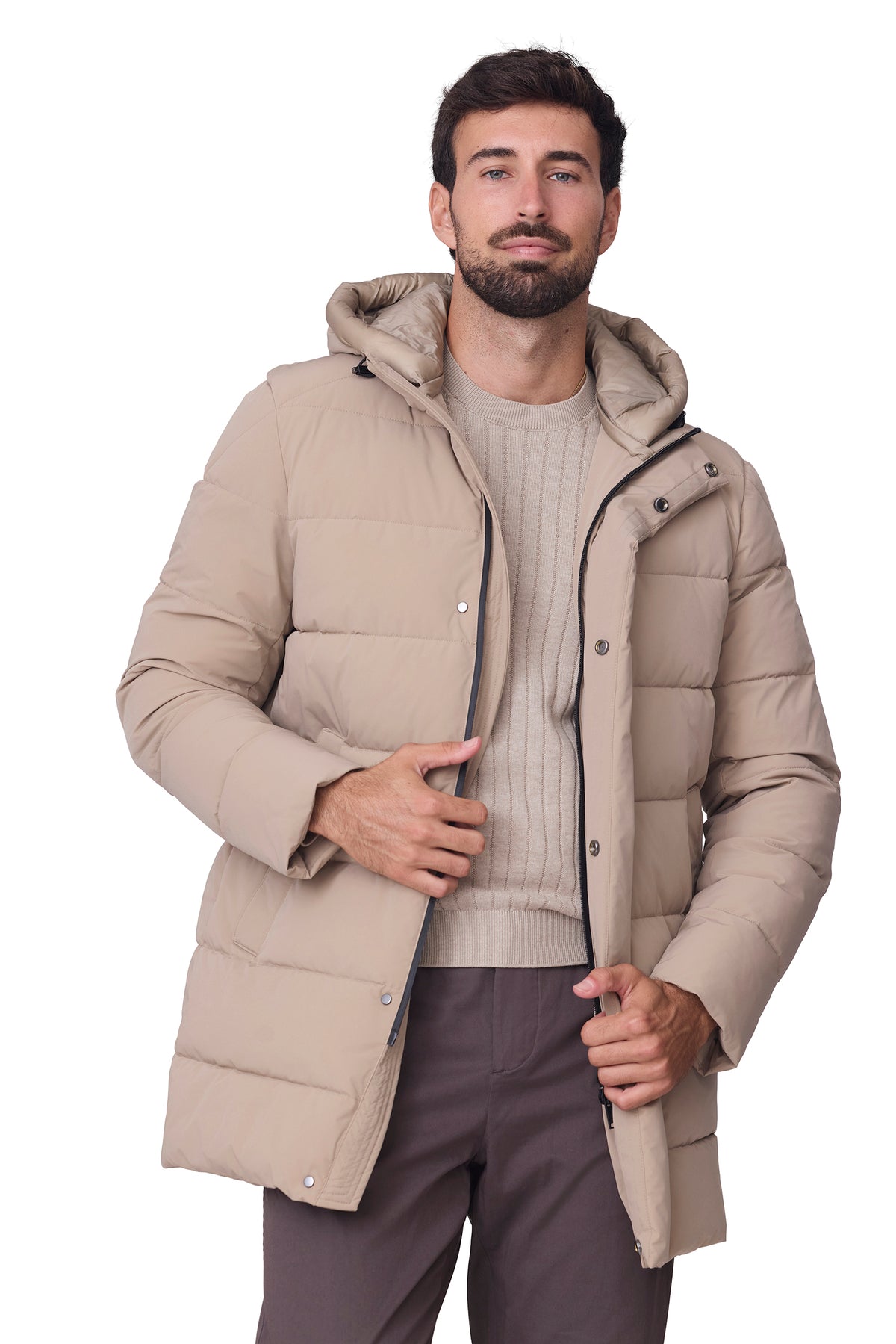 Parka acolchada beige, vista abierta