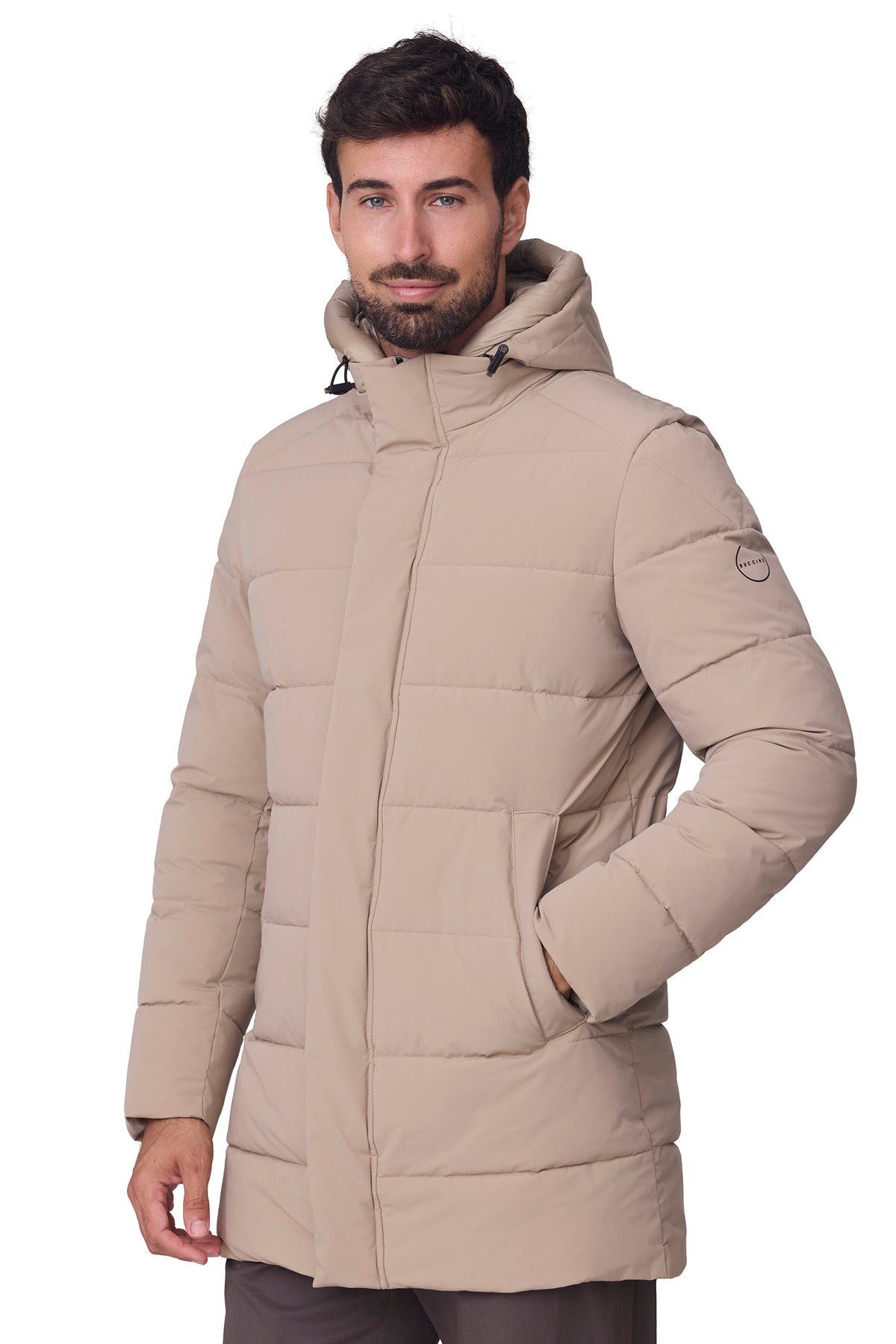 Parka acolchada beige, vista cerrada