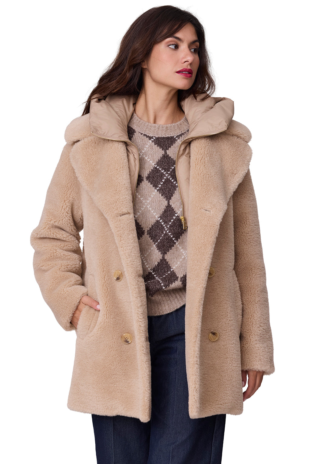 Chaquetón pelo con pecherín, detalle cuello