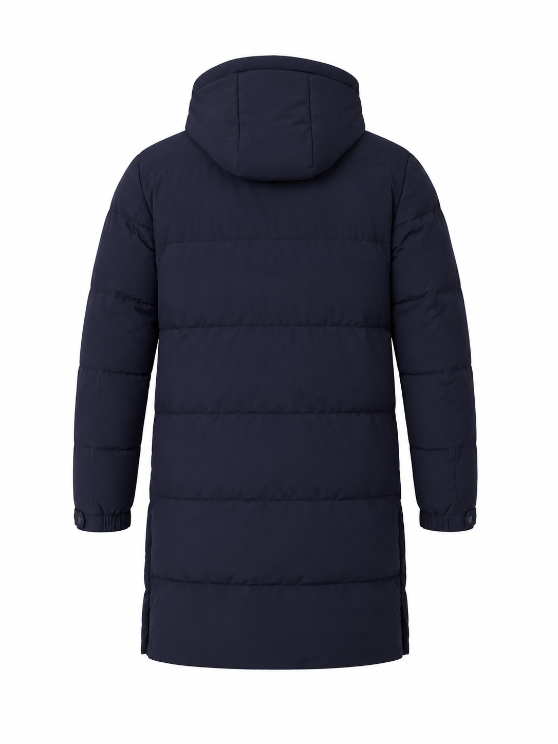 Parka larga acolchada capucha marino, vista espalda cerrada