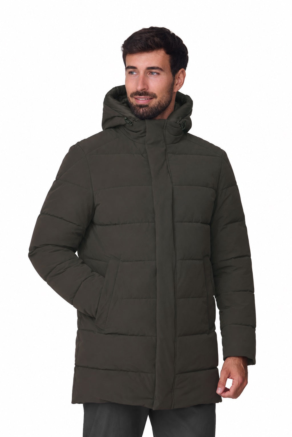 Parka acolchada verde, vista delantero cerrada
