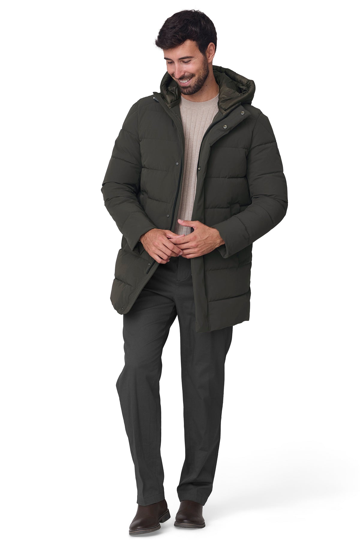 Parka acolchada verde, vista abierta