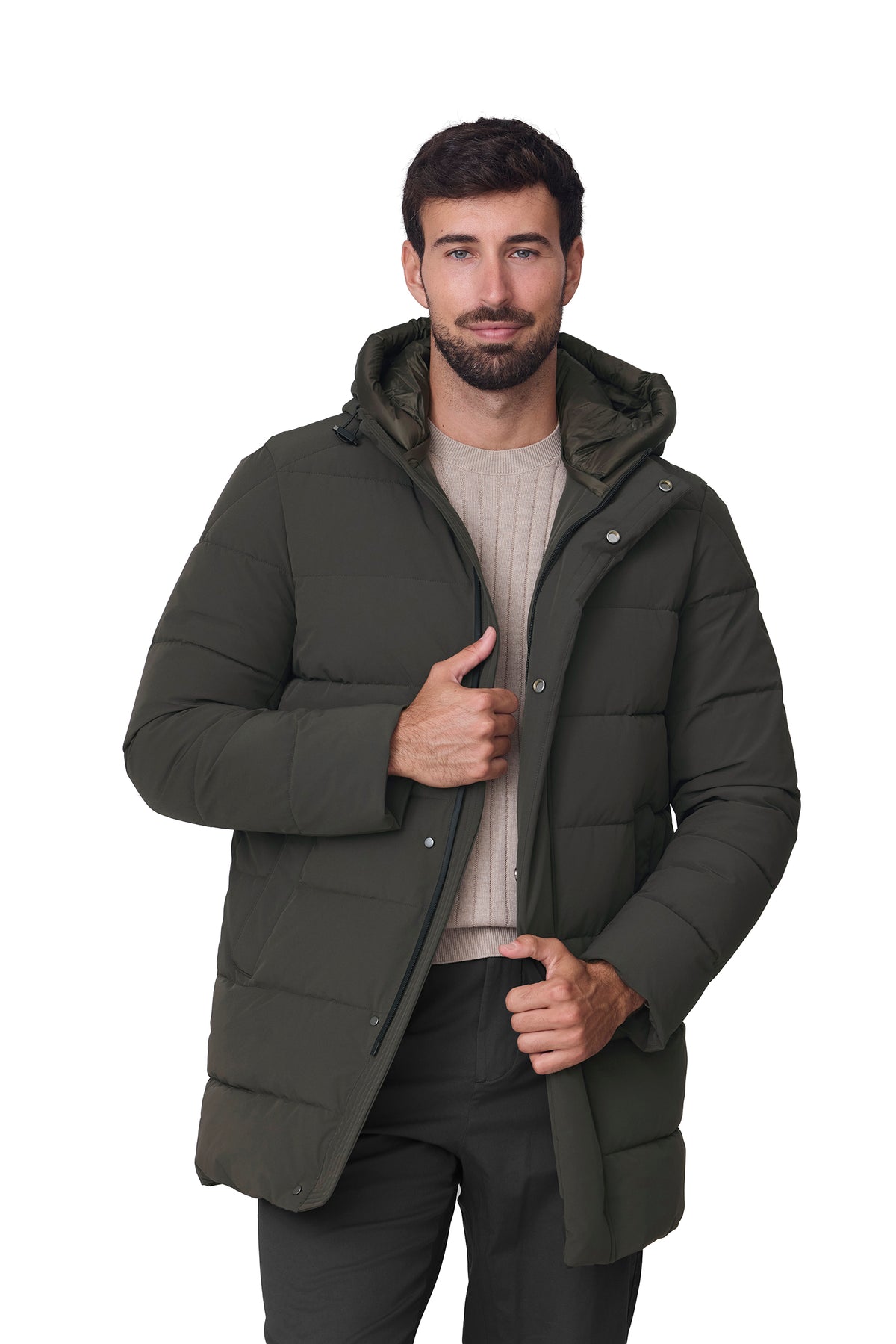 Parka acolchada verde, vista medio delantero