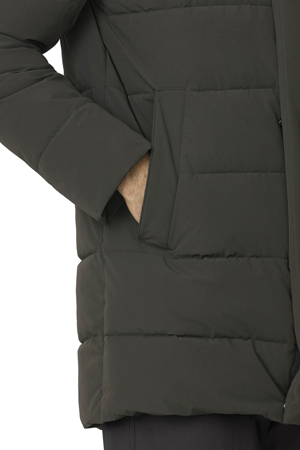 Parka acolchada verde, vista bolsillo