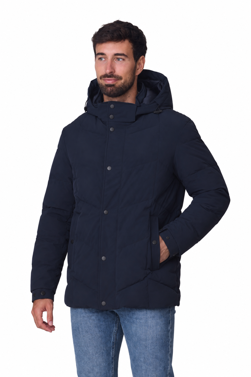 Parka hombre acolchada espiga color marino, vista cerrada
