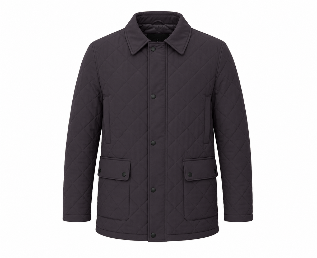 Parka ligera acolchada cuello camisero marrón, vista delantero cerrada