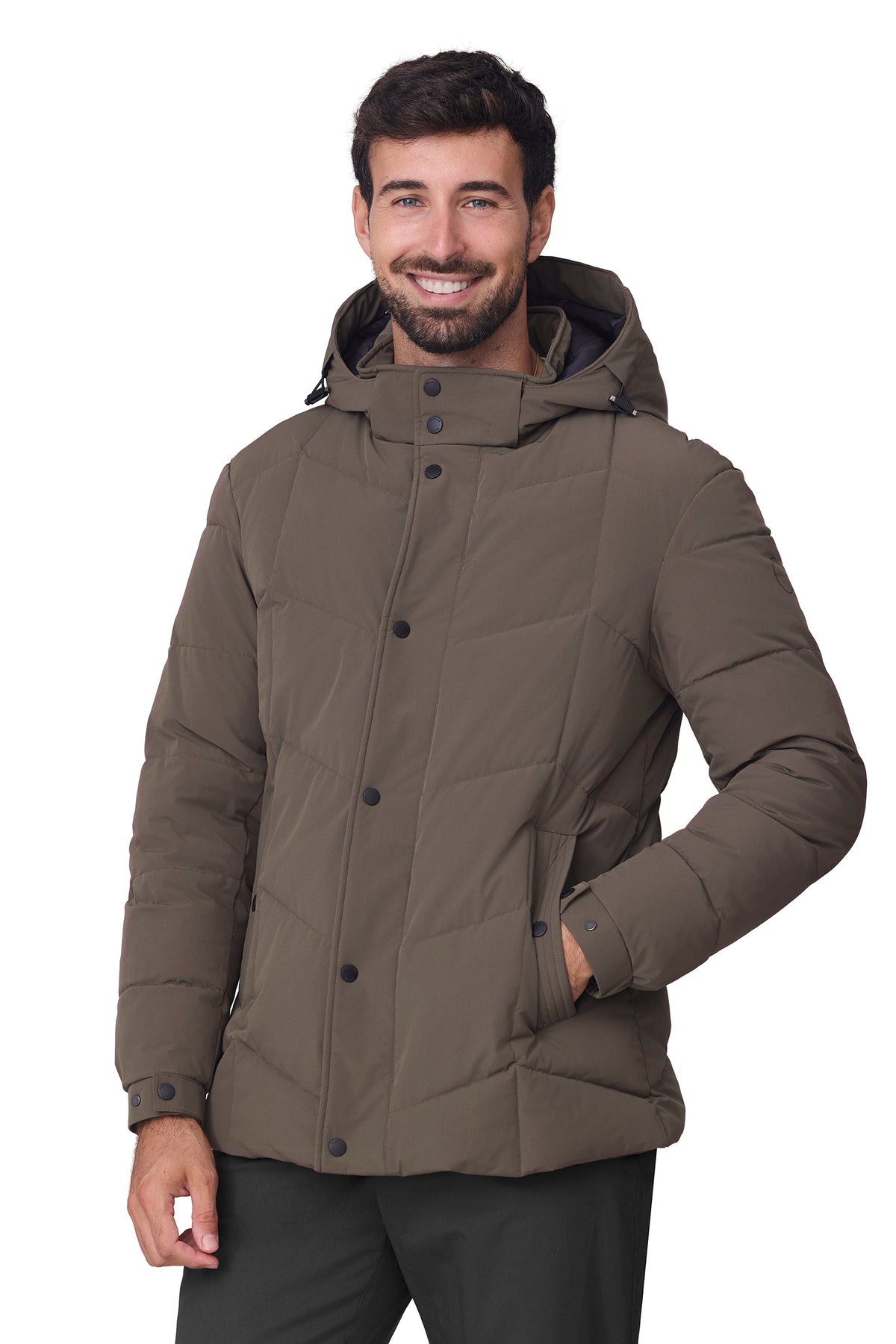 Parka hombre acolchada espiga color verde, vista medio cuerpo