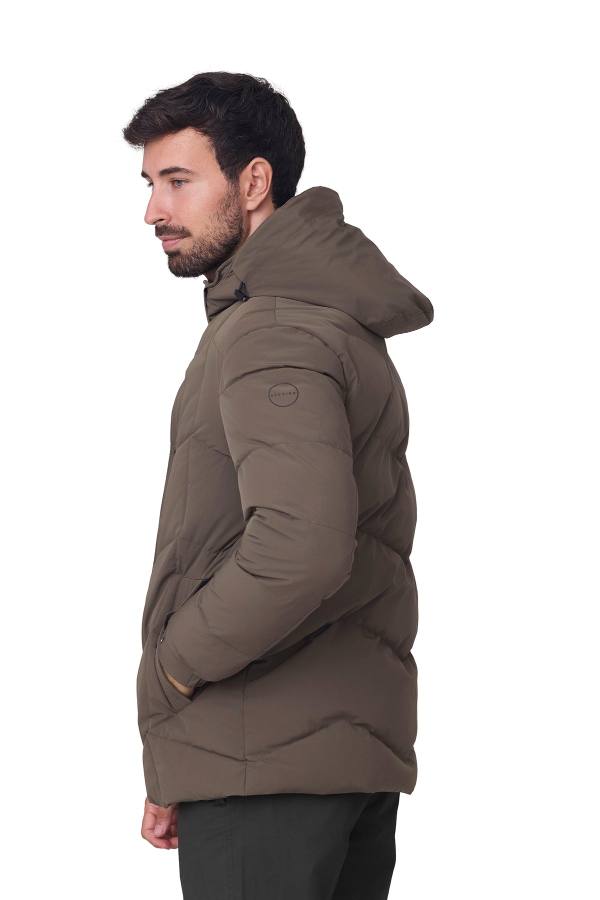 Parka hombre acolchada espiga color verde, vista lateral