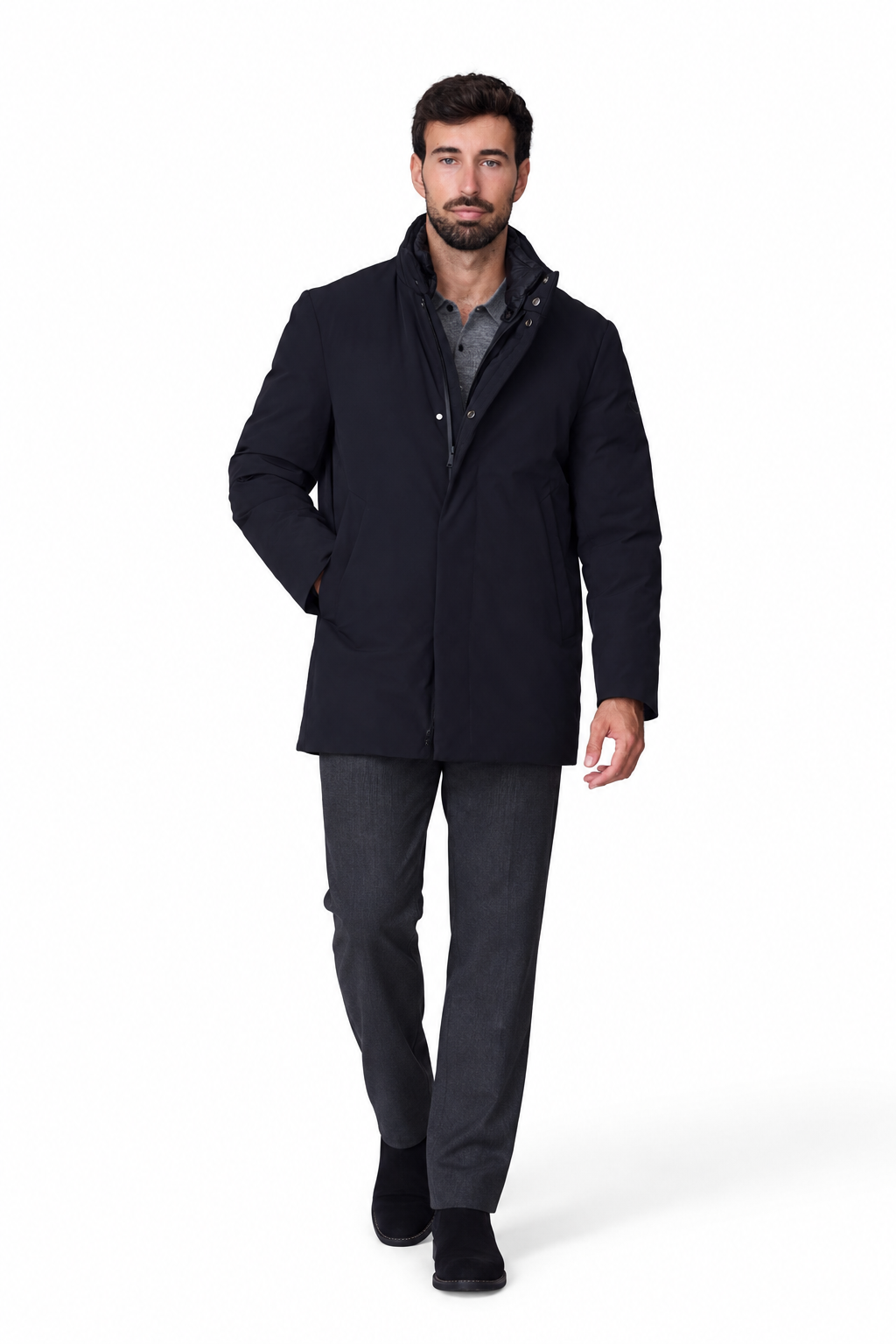 Parka lisa media negro, vista frente