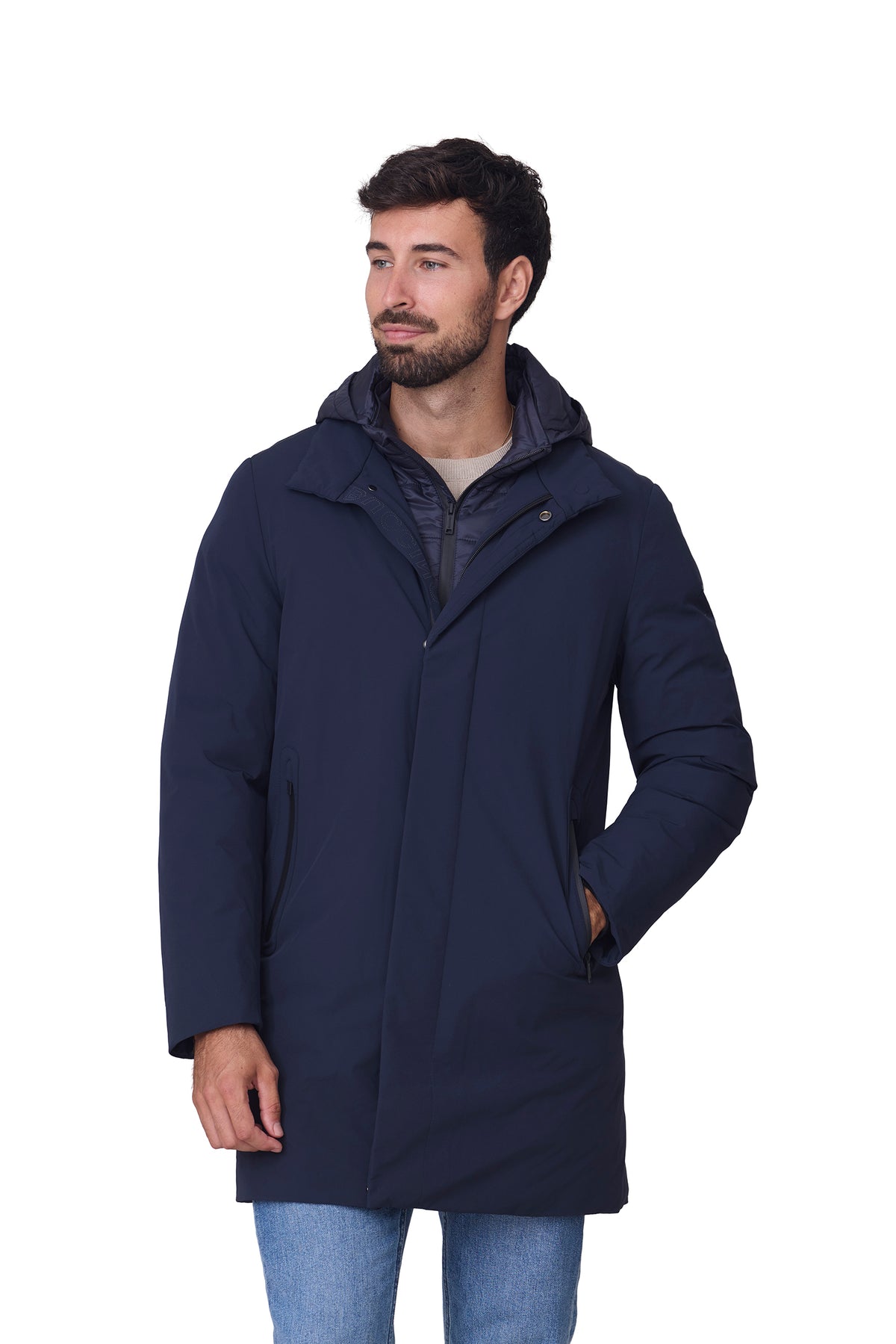 Parka lisa marino pecherín desmontable, vista delantero