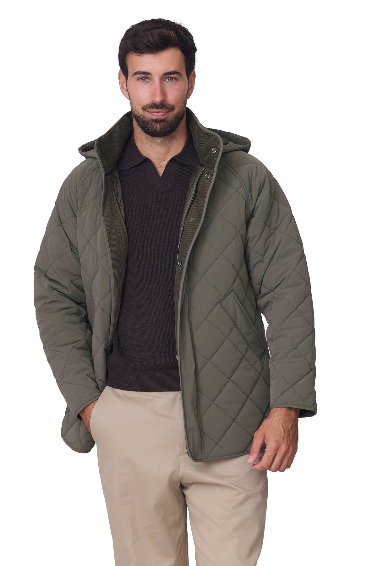 Parka ligera acolchada rombo capucha, vista pana tapeta