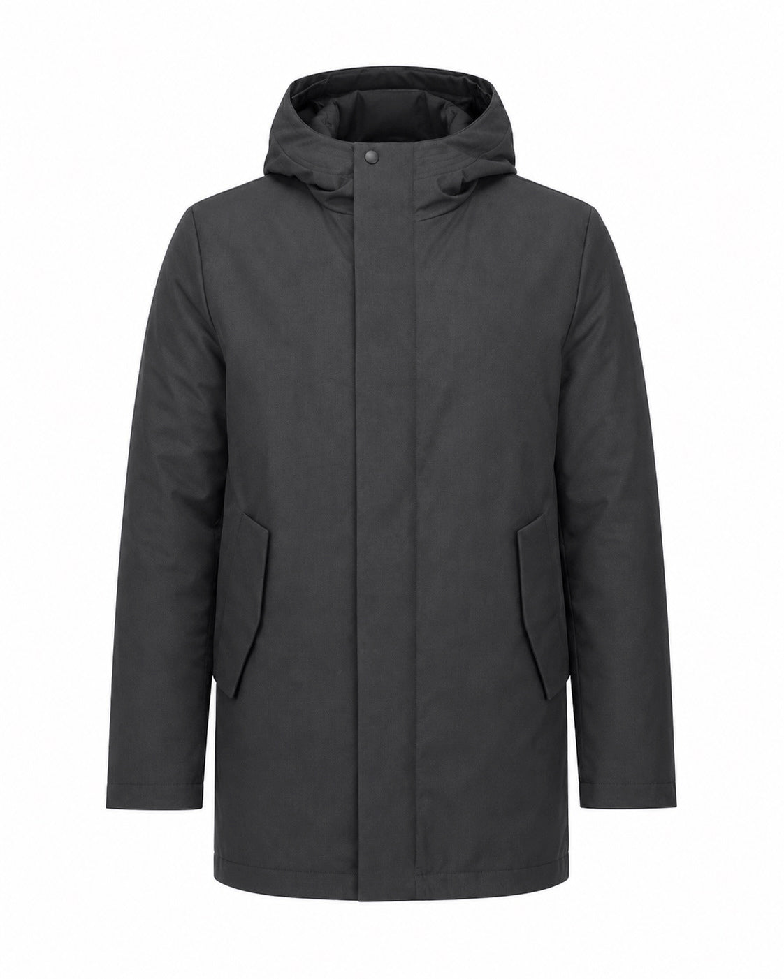 Parka doble lisa y acolchada con capucha, vista delantero cerrada