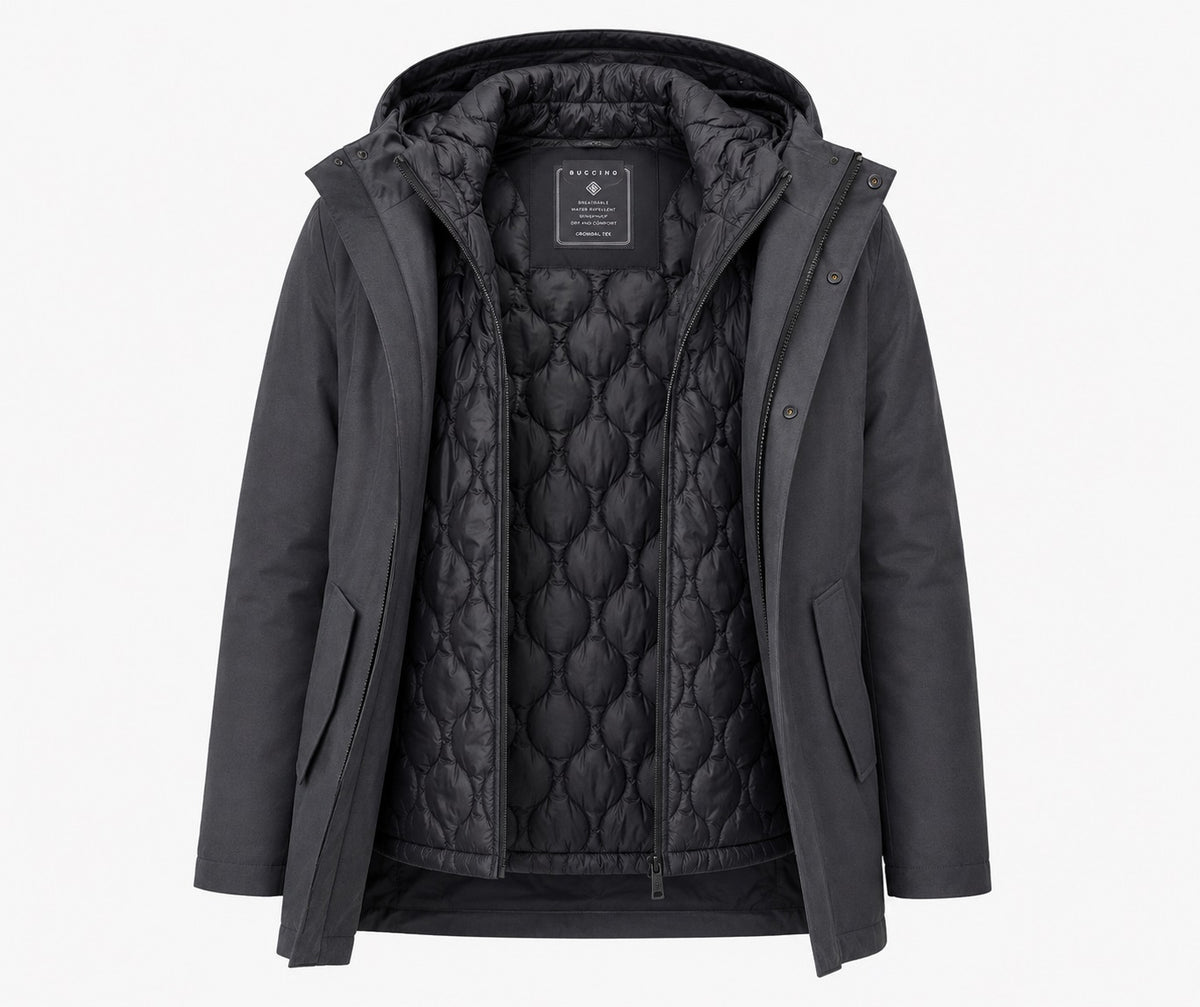 Parka doble lisa y acolchada con capucha, vista dos prendas