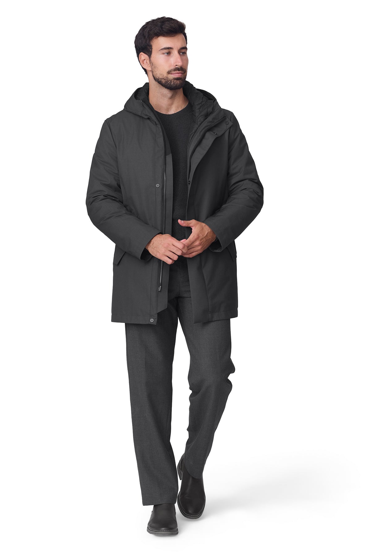 Parka doble lisa y acolchada con capucha, vista lateral