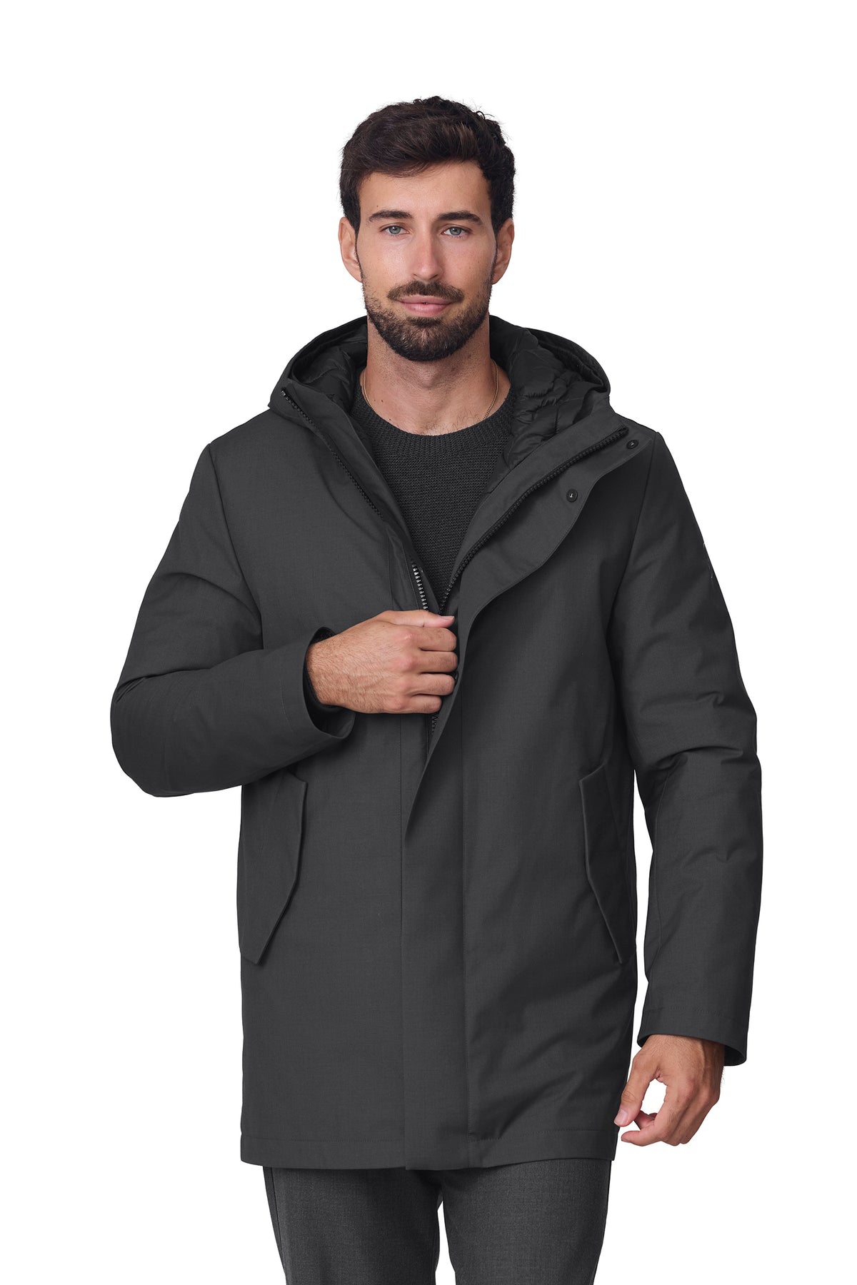 Parka doble lisa y acolchada con capucha, vista delantero