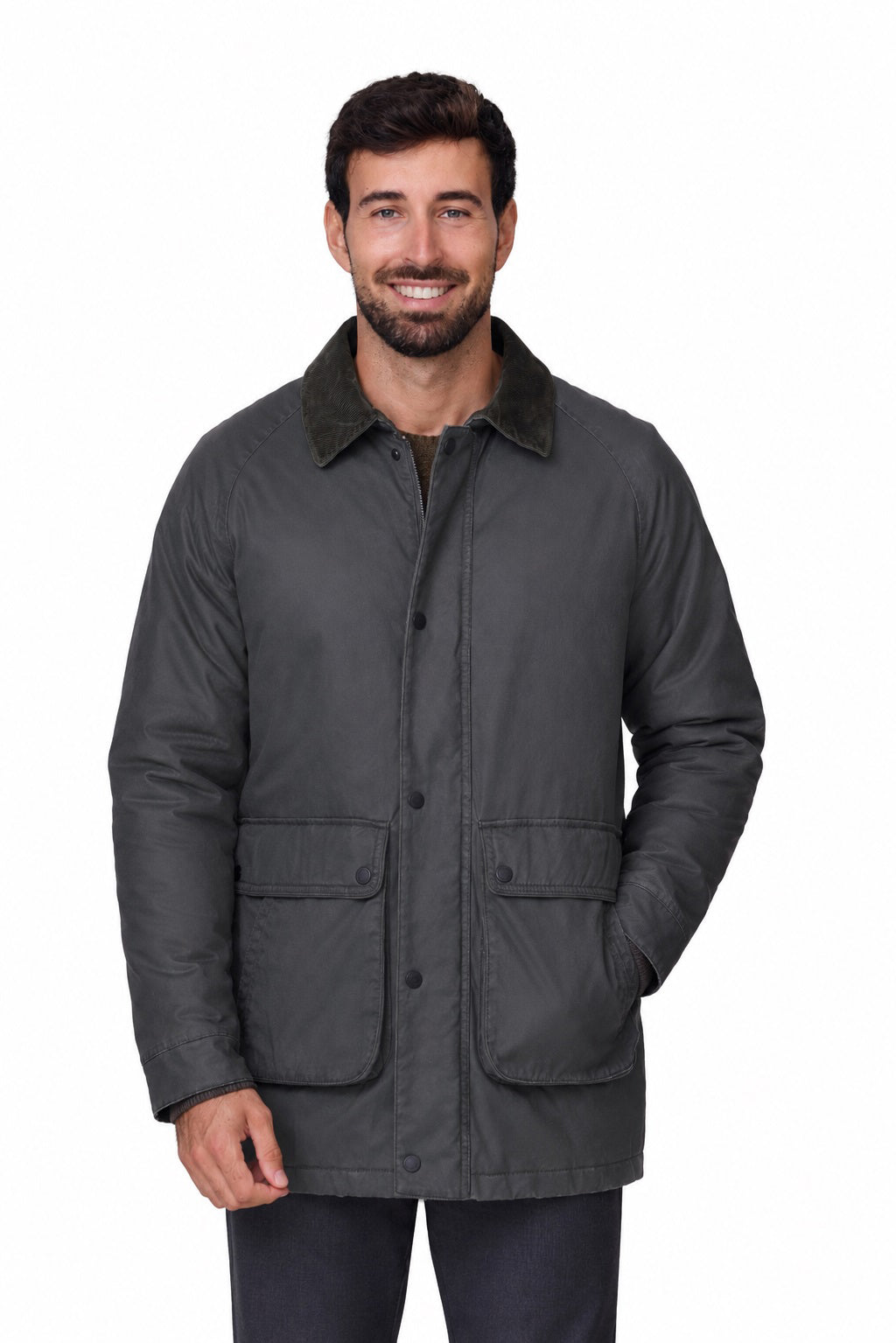 Parka hombre lisa cuello pana verde, vista delantero