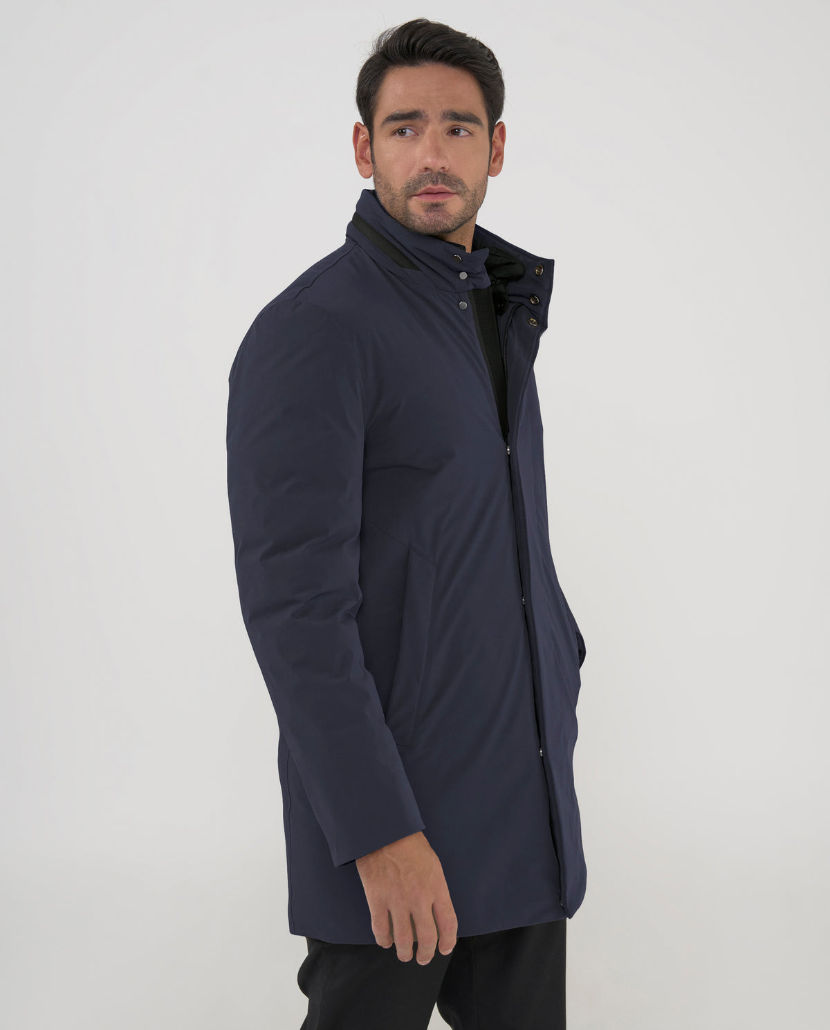 Parka lisa media marino, vista lateral