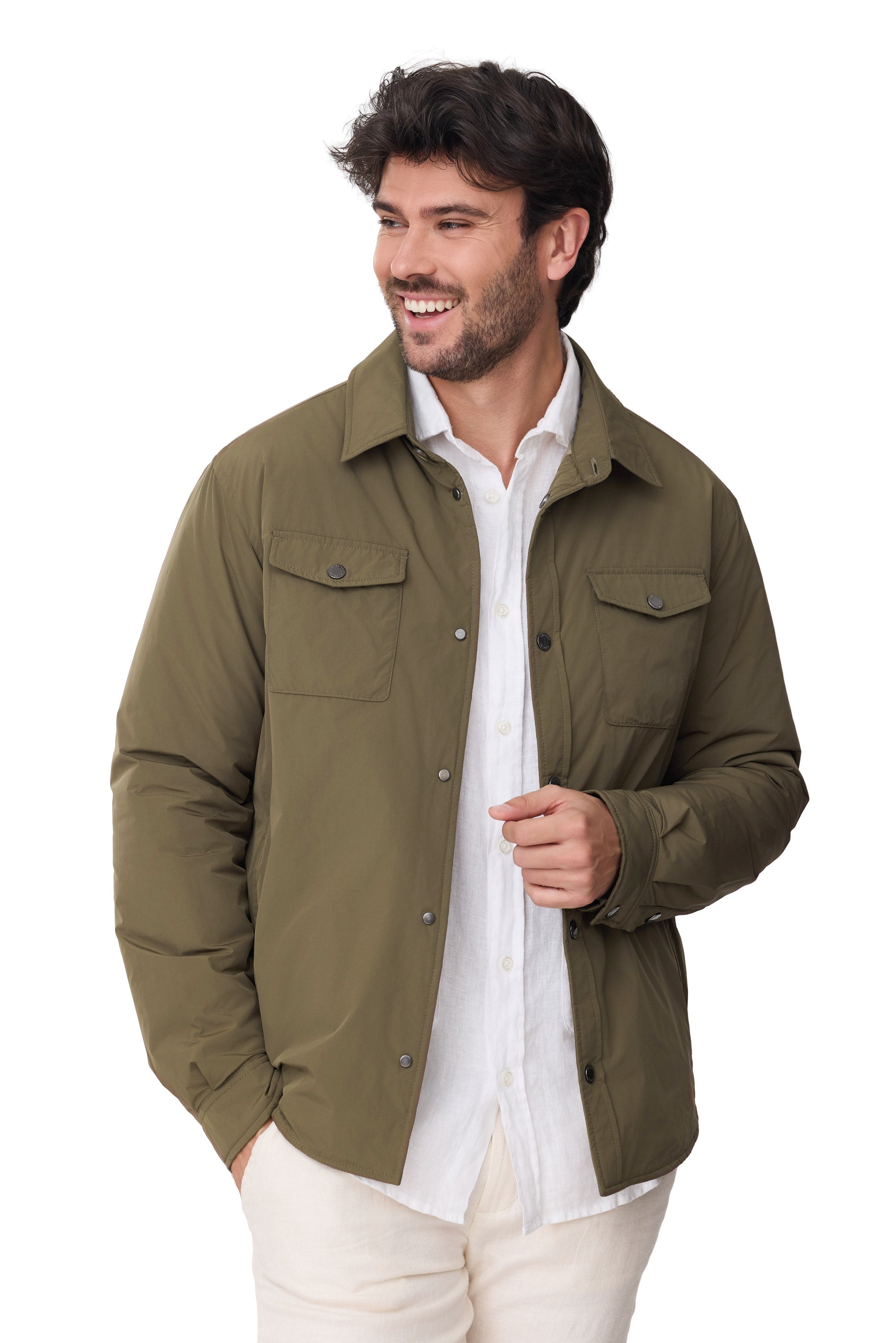 Sobrecamisa Gonzalo primavera para hombre verde con bolsillo detalle sonrisa