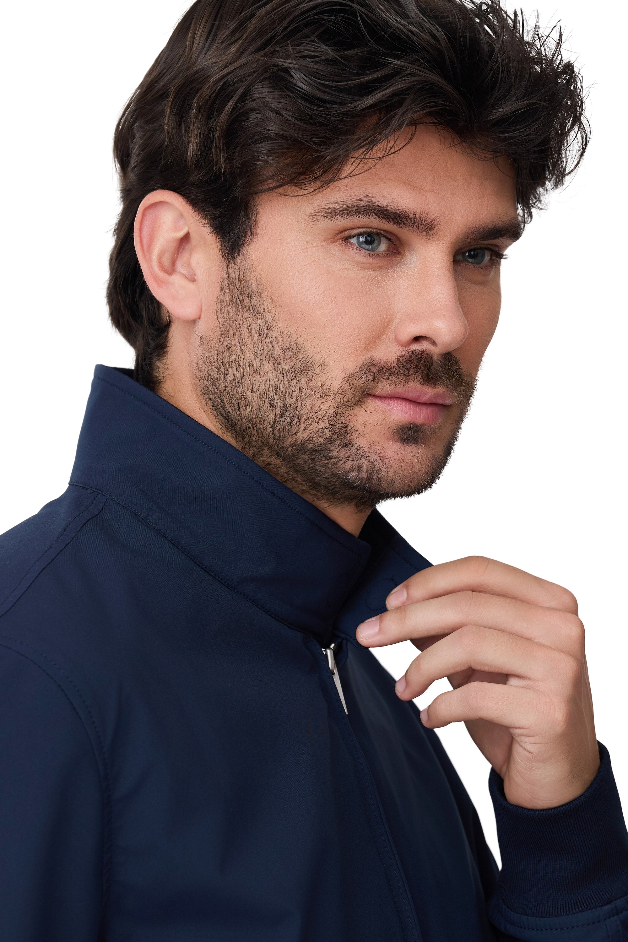 Detalle de cuello de cazadora Jaime azul marino 