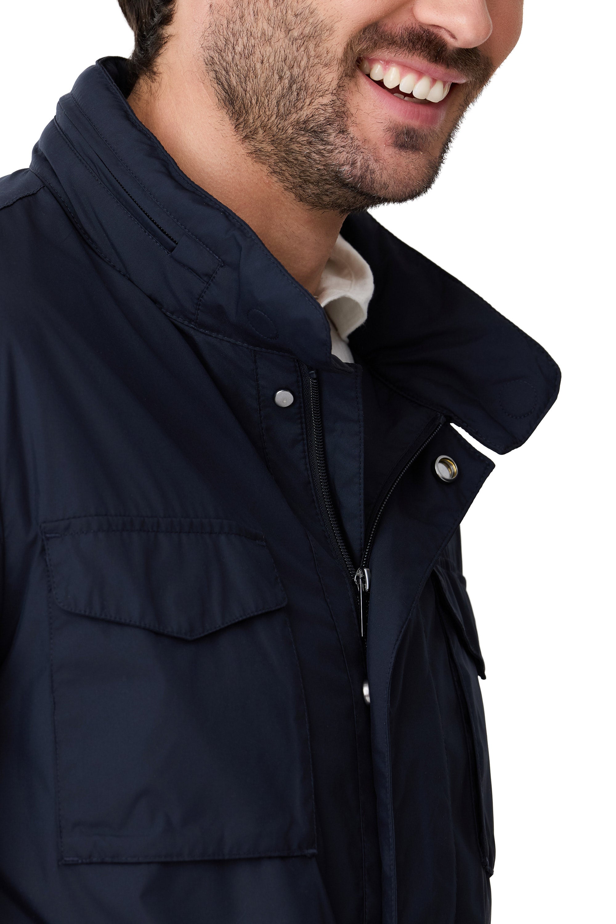 Parka Lorien primavera para hombre azul marino con bolsillo y elástico detalle cuello 