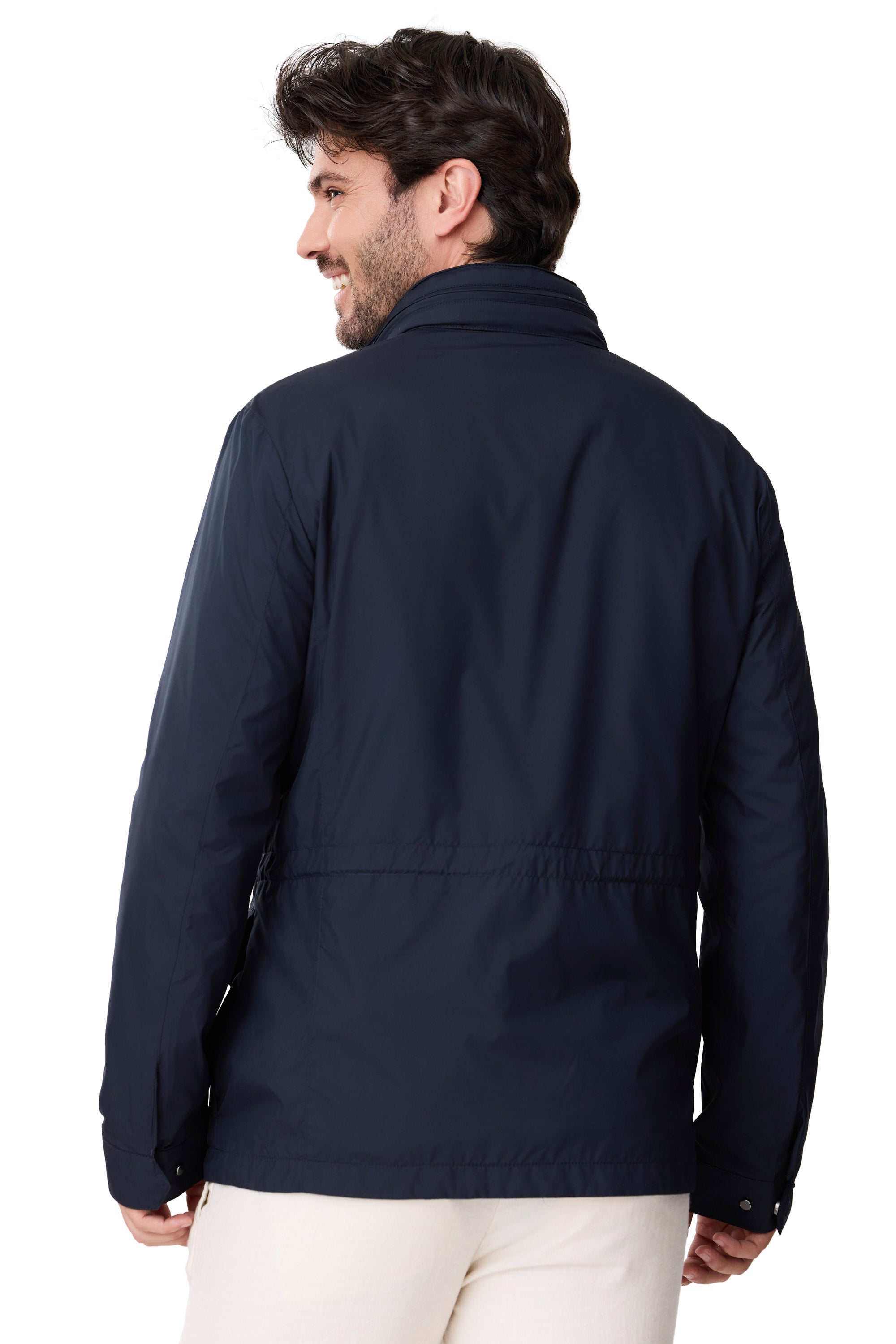 Parka Lorien primavera para hombre azul marino con bolsillo y elástico detalle espalda
